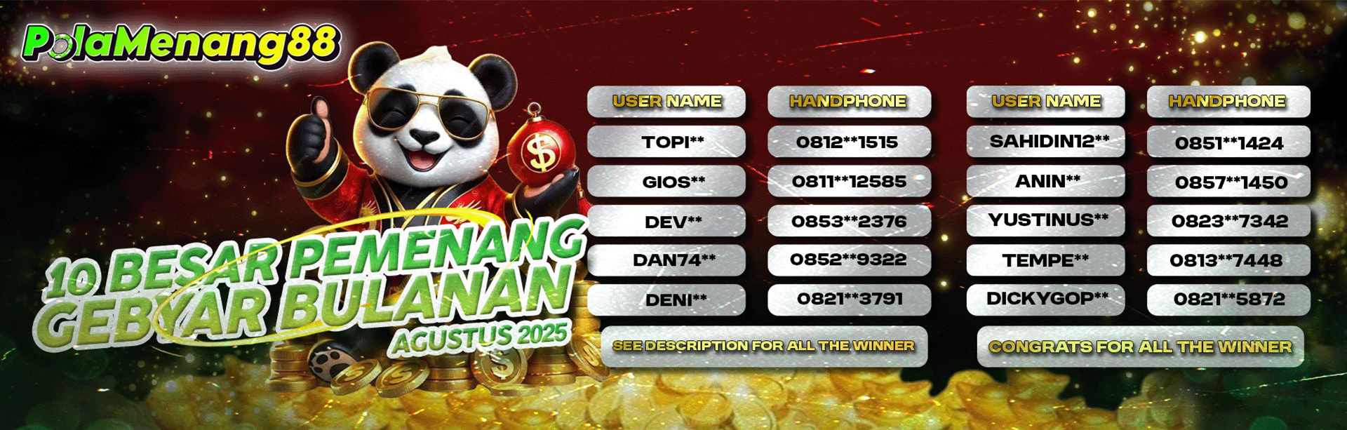 PEMENANG GEBYAR HADIAH BULANAN AGUSTUS